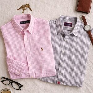 Ralph Lauren & UNTUCKit Mens Large Gingham Button Down Shirt Lot Cotton Preppy